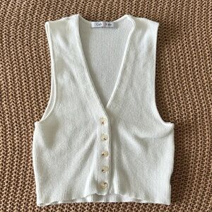 White Ribbed Knit Button Tank